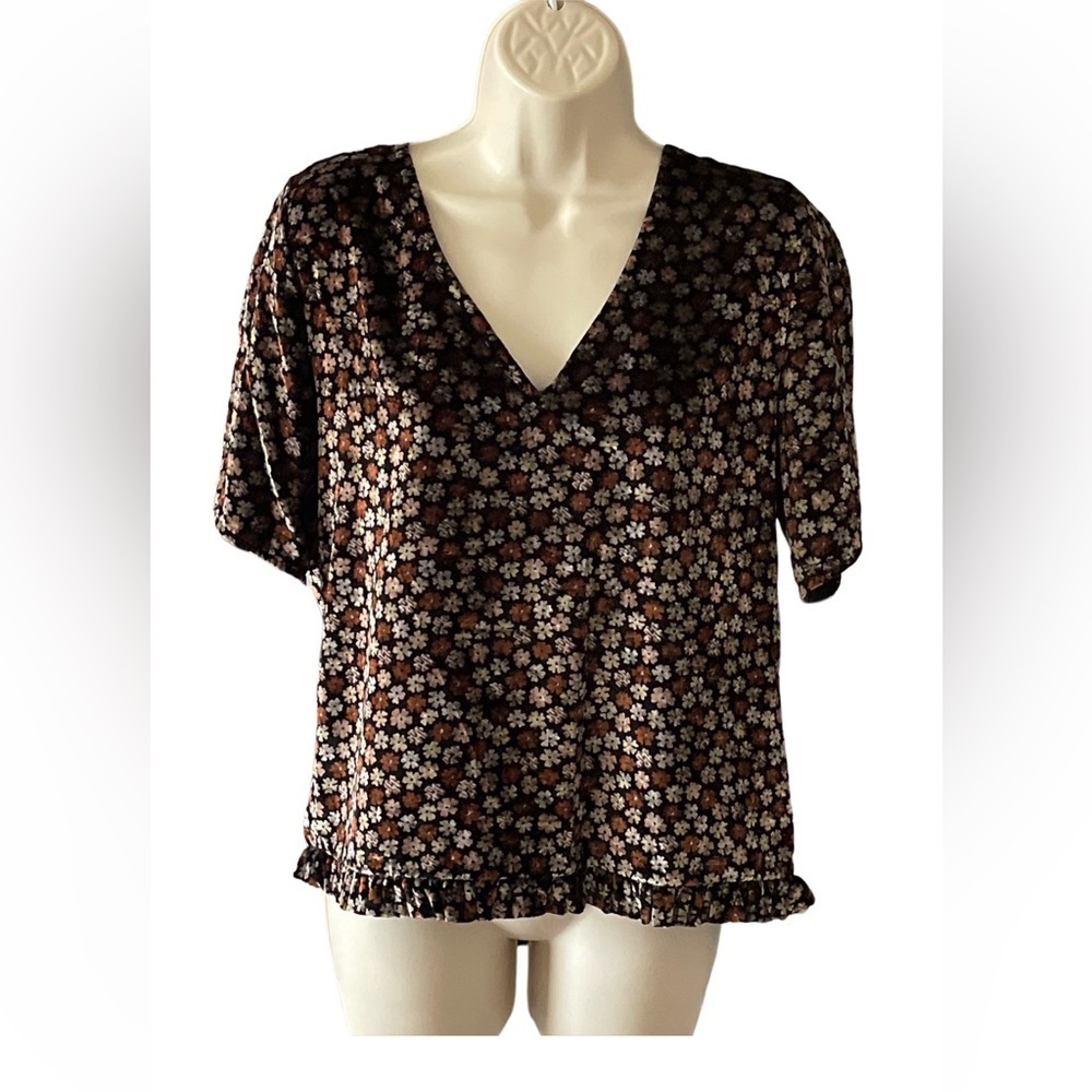 Madewell Velvet Tulip-Sleeve Ruffle Top Size M Floral